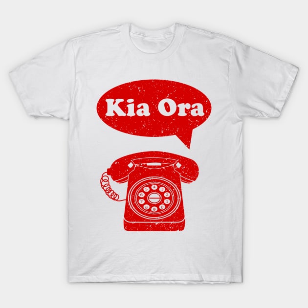 Kia Ora Maori Language retro phone T-Shirt by mailboxdisco